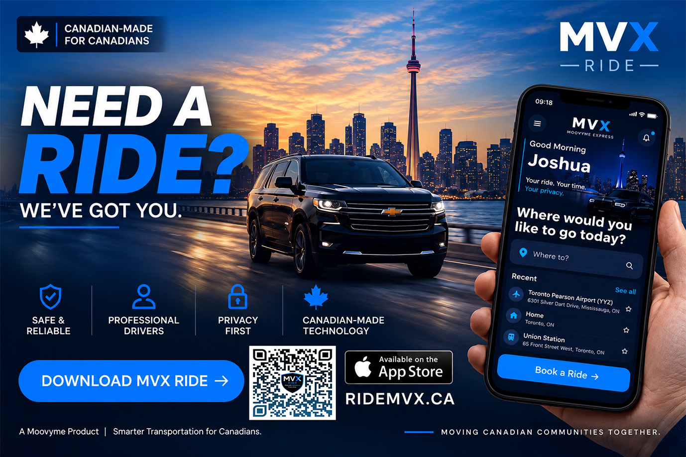MVX Ride now on the App Store — Canadian-made ride app, Private. Professional. Simple.